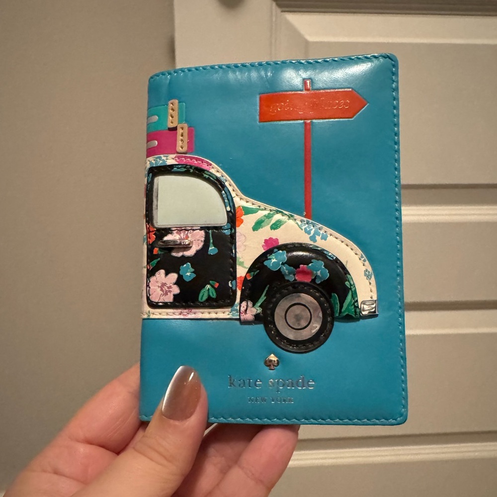 Kate Spade Turquoise Passport Holder with Floral Car Design
